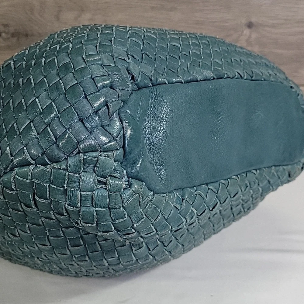 Fossil Teal Woven Hobo with Stud and Ring Accents